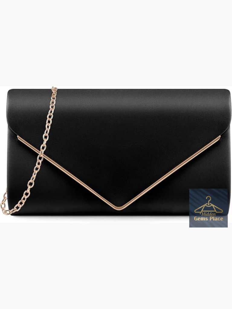 Pu Leather Clutch Evening Bag Envelope Style Shoulder Handbag W/Detachable Chain